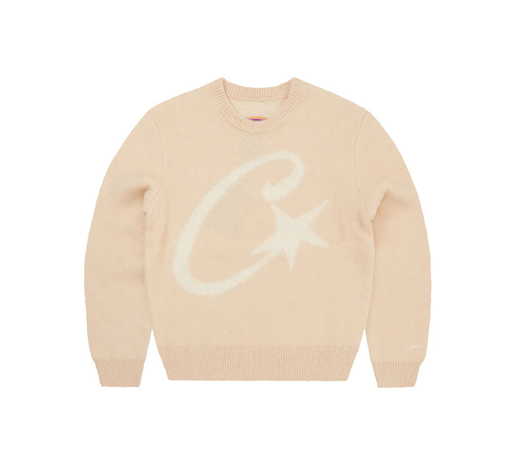 Corteiz C Star Mohair Knit Sweater - Cream