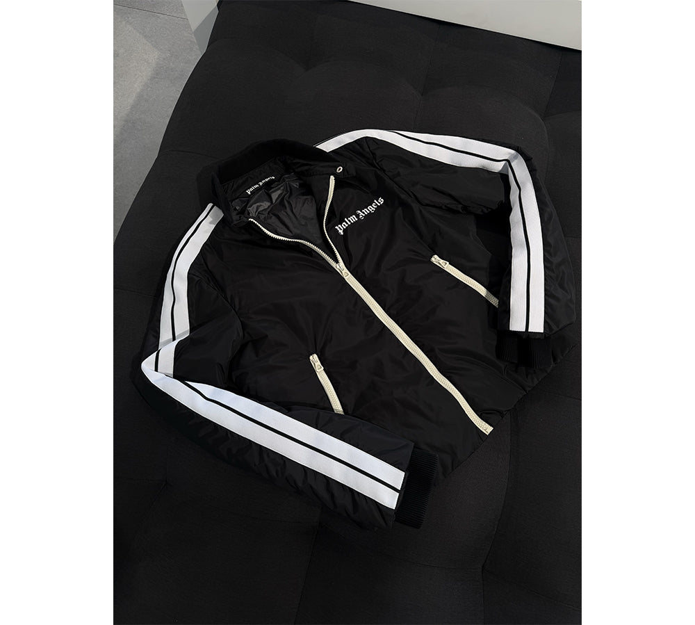 Palm Angels Lightweight Puffer Track Jacket - Black/White (USADO)