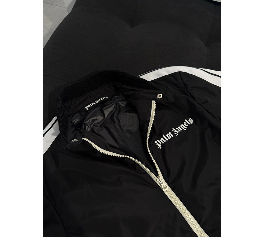 Palm Angels Lightweight Puffer Track Jacket - Black/White (USADO)
