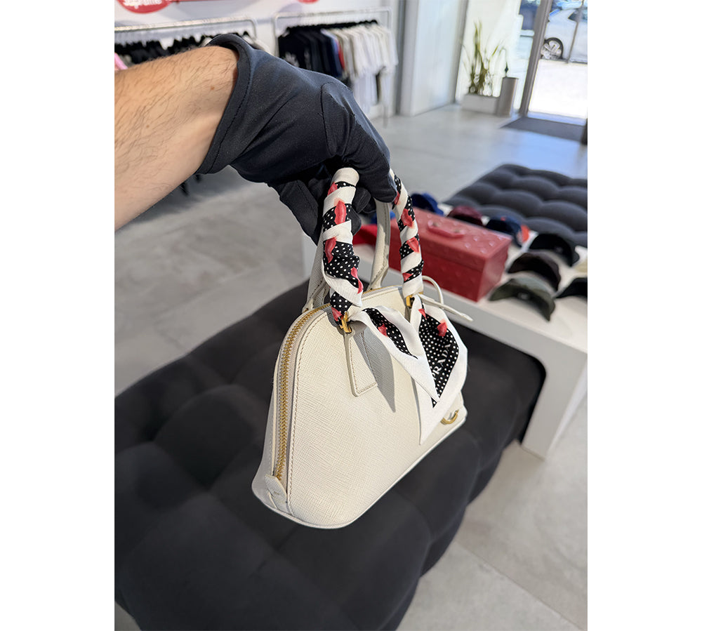 Prada Promenade mini Saffiano leather bag w/ printed silk twill scarf 55 - Chalk White (USADO))