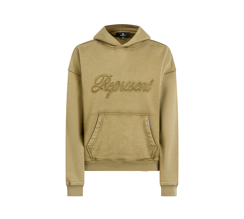 Hoodie Represent Reverse Appliqué Logo - Green