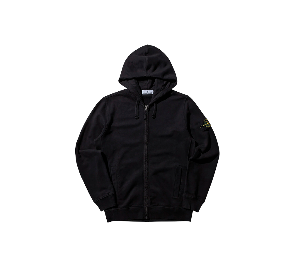 Stone Island Brushed Organic Cotton Fleece Zip Up Hoodie - Black